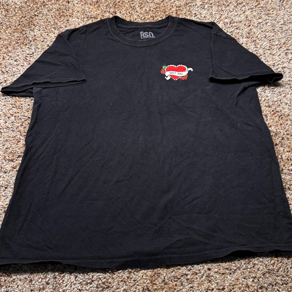 RSQ‎ Collective Mens Graphic Tee Black Not You Heart Tattoo Art Shirt Large